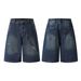 Men's Clothing Zipper Denim Shorts Loose Retro Distressed Blue Straight Shorts_mkmklike.com
