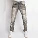Cross-Border New Men's European And American Street Fashion Ins Hot Elastic Patch Denim Straight Pants_mkmklike.com