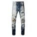Vintage Style Stretch Jeans For Men - Distressed Patchwork Skinny Jeans With Retro Wash & Handmade Rips_mkmklike.com