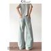 Streetwear Cargo Jeans – Oversized Fit, High-Waisted, Washed Blue, Unisex Distressed Denim With Drawstring Waist (S-XXXL, Polyester Blend)_mkmklike.com