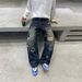 Men's Clothing Trendy Loose Straight Blue Washed Jeans Midweight Skinny Wide Leg Cotton Pants Machine Washable Long Mid Waist_mkmklike.com
