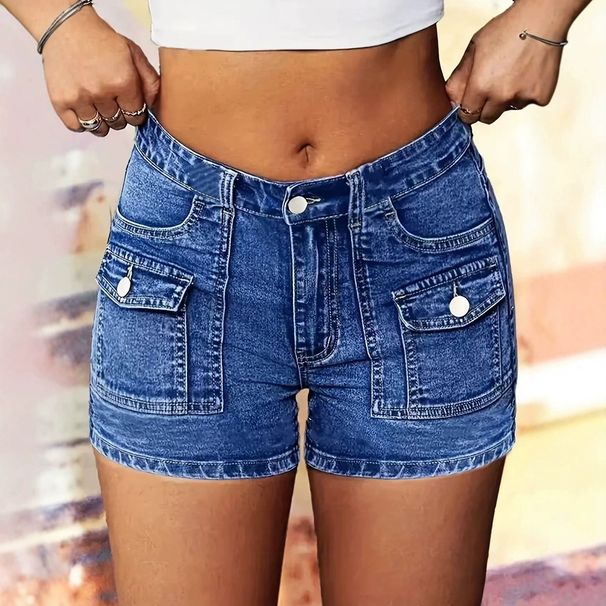 Mid-Rise Stretch Denim Shorts For Women – High-Waisted Comfort, Streetwear Essential, Versatile 3/4 Length For Casual Outfits_mkmklike.com