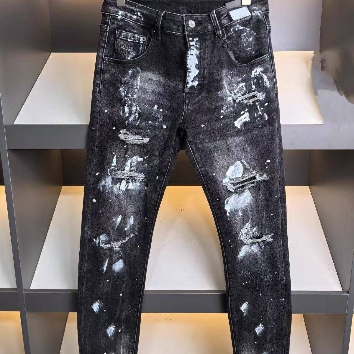 Streetwear Money Print Baggy Jeans For Men – Oversized Hip-Hop Denim Pants With Dollar Bill Design (High Waist, Straight-Leg, Cotton Blend, Black)_mkmklike.com
