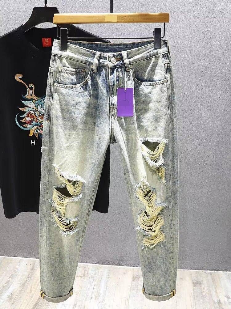 Men's American Style High Street Ripped Jeans Cool Autumn Winter Instagram Worthy Long Pants_mkmklike.com