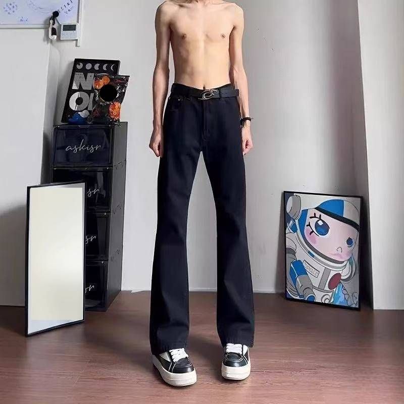 Men's American Style Elastic Waist Jeans Trendy Casual Wide Leg High Street Retro Straight Leg Trousers Comfortable Pants_mkmklike.com
