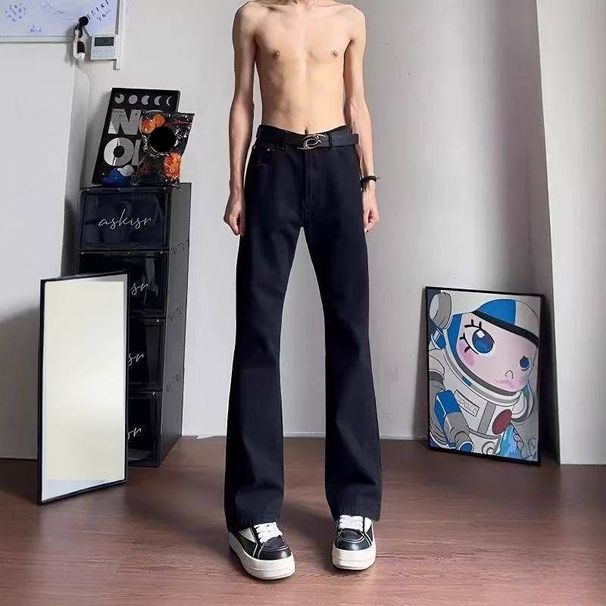 Men's American Style Elastic Waist Jeans Trendy Casual Wide Leg High Street Retro Straight Leg Trousers Comfortable Pants_mkmklike.com