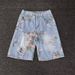 Summer Retro Floral Print Ripped Denim Shorts Men's Distressed Trendy Loose Straight Leg Washed Five-point Pants_mkmklike.com