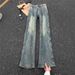 Men's Clothing Retro Blue Shark Gill Washed Denim Jeans Straight Leg Slightly Flared Cargo Trousers For Men High Street Style_mkmklike.com