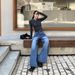Women's High-Waisted Slimming Wide Leg Jeans Retro Pleated Design Floor-Length Blue Denim Autumn/Winter Fashion_mkmklike.com