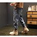 Men's Clothing Plus Size Casual Jeans Loose Fit Workwear Style Tapered Cuffs Trendy Denim Pants_mkmklike.com