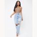 Women's Clothing Street Fashion Straight Trousers High Waist Washed Worn Jeans_mkmklike.com