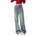 Early Spring Style Loose Retro Pear-shaped Floor-length High-waisted Women's Jeans, Slimming And Nostalgic Straight-cut_mkmklike.com