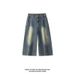 American High Street Style Diagonal Cut Patchwork Washed Cropped Pants, Trendy Brand, Cool And Casual, Loose Wide-leg_mkmklike.com