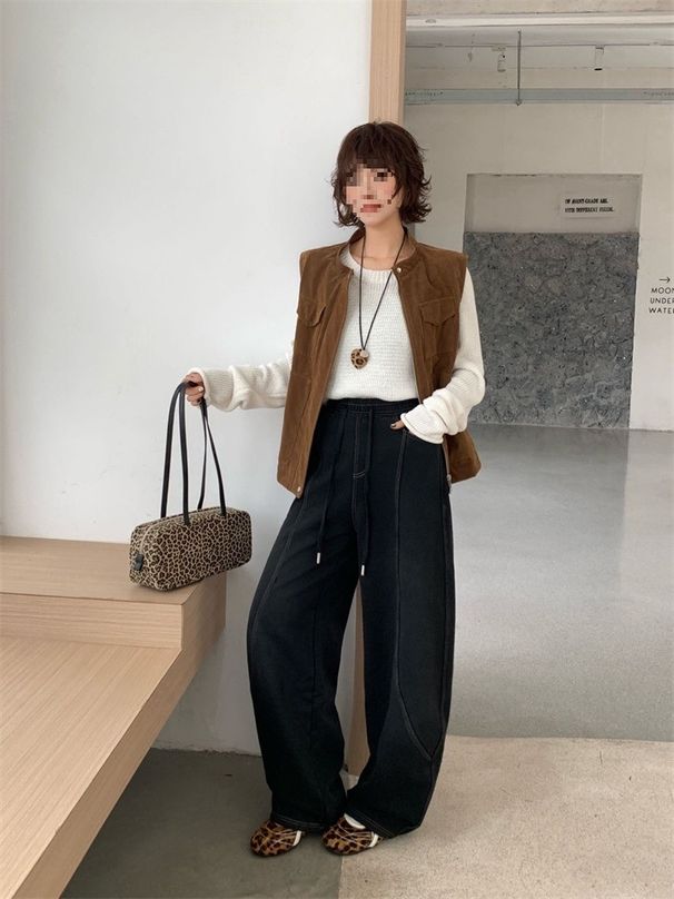 Clair Vintage Blue Velvet-Lined Denim Scimitar Women Fashionable Versatile Slimming Thickened Warm Wide-Leg Pants For Autumn_mkmklike.com