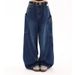 Women's Clothing Retro Big Pocket Scimitar Jeans For Women Spring And Autumn Hot Girl High Street Design Loose Wide Leg Mopping Pants_mkmklike.com