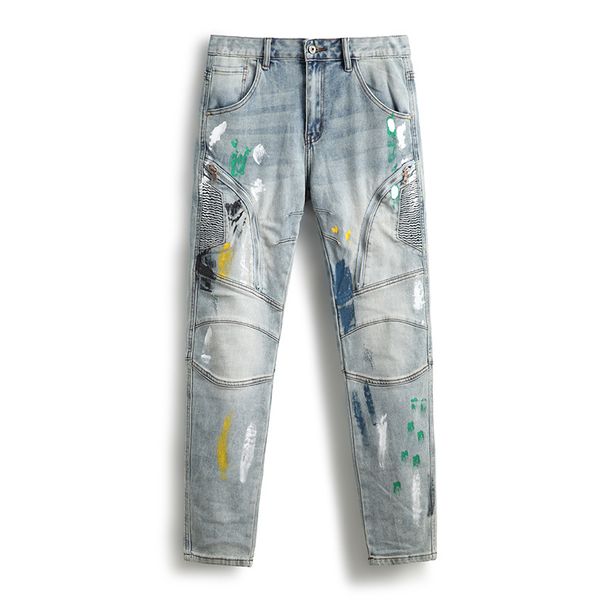 Streetwear Biker Jeans – High-Fashion Splatter Paint Denim Pants (Slim Straight, Low-Rise, Sizes 28-38)_mkmklike.com