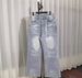 Men's Distressed Ice Blue Washed Denim Jeans - Baggy Straight Leg With Water Ripple & Cat Whisker Details_mkmklike.com