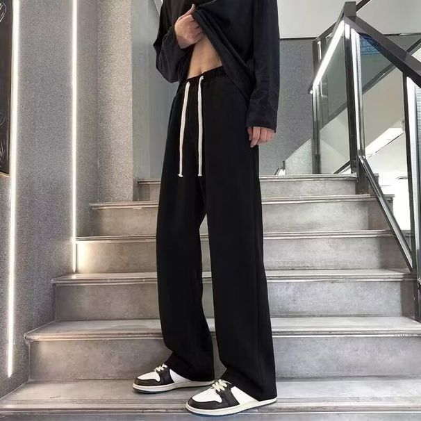 Men's Straight Leg Jeans Summer Lightweight Loose Fit High Waist Casual Trousers With Drop Crotch & Tapered Hem_mkmklike.com