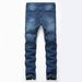 Men's Slim Fit Stretch Ripped Jeans White Distressed Denim Pants Zippered Ankle Streetwear Casual Style_mkmklike.com