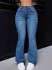 Women's Clothing Plus Size Slimming Denim Flared Pants High Elasticity Spring Autumn Solid Color Fashion_mkmklike.com