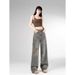 Small Retro Nostalgic Ripped Straight Jeans Women's Autumn And Winter Design Sense Versatile Loose High-waisted Wide-leg Pants_mkmklike.com