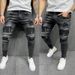 Men's Skinny Jeans Ripped Print Design With Appliques Stretch Denim_mkmklike.com