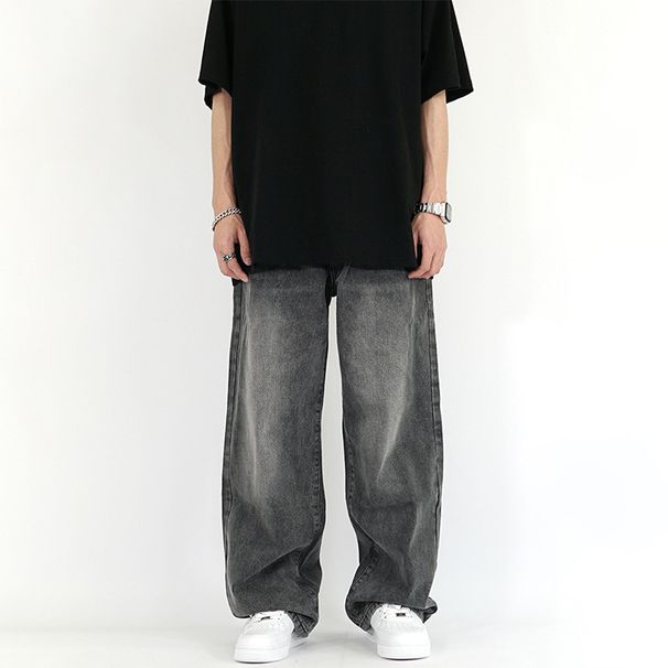 Nordmann American Retro Washed Ash Gray Trendy Jeans For Men And Women, Floor-Length Loose Straight Wide-Leg Draped Pants_mkmklike.com