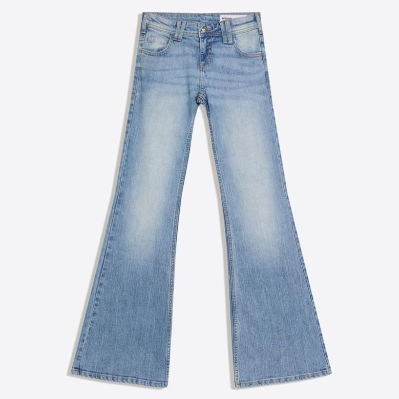 Women's Rhinestone Wing Embroidery Low Waisted Flared Jeans Denim Trousers_mkmklike.com