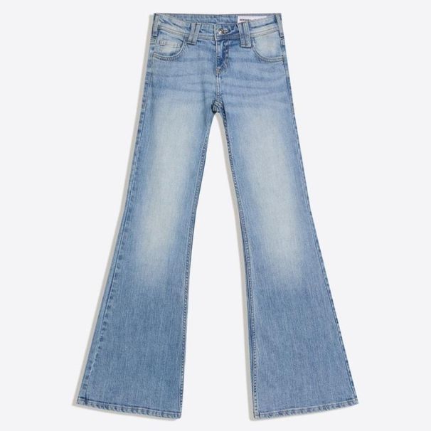 Women's Rhinestone Wing Embroidery Low Waisted Flared Jeans Denim Trousers_mkmklike.com