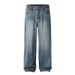Distressed Washed Jeans Men's High Street Vibe Loose Casual Straight Long Oversize American Style Wide Leg Pants_mkmklike.com