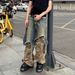 Men's Clothing Stitching Two Piece Camouflage Work Pants, Unisex Straight Leg Multi Pocket Color Blocked Jeans_mkmklike.com