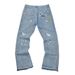 Vintage Washed Distressed Splatter Paint Hip-Hop Straight Leg Jeans For Men & Women – Cotton Denim With Artistic Design_mkmklike.com
