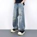 Men's Retro Ripped Jeans Loose Straight Leg Wide Leg Casual Trousers Trendy Design New Summer Style_mkmklike.com