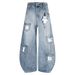 Retro Letter-Print Patch Pocket Jeans – High-Waisted Wide-Leg Streetwear Denim Pants For Men & Women_mkmklike.com