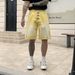 Unisex Bright Solid Color Denim Shorts With Metal Front Buttons, Loose Wide-Leg Fit_mkmklike.com