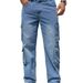 Men's Wide Leg Denim Jeans – Relaxed Fit Washed Blue Jeans, Non-Stretch Cotton (Lake Blue, S-XXL)_mkmklike.com