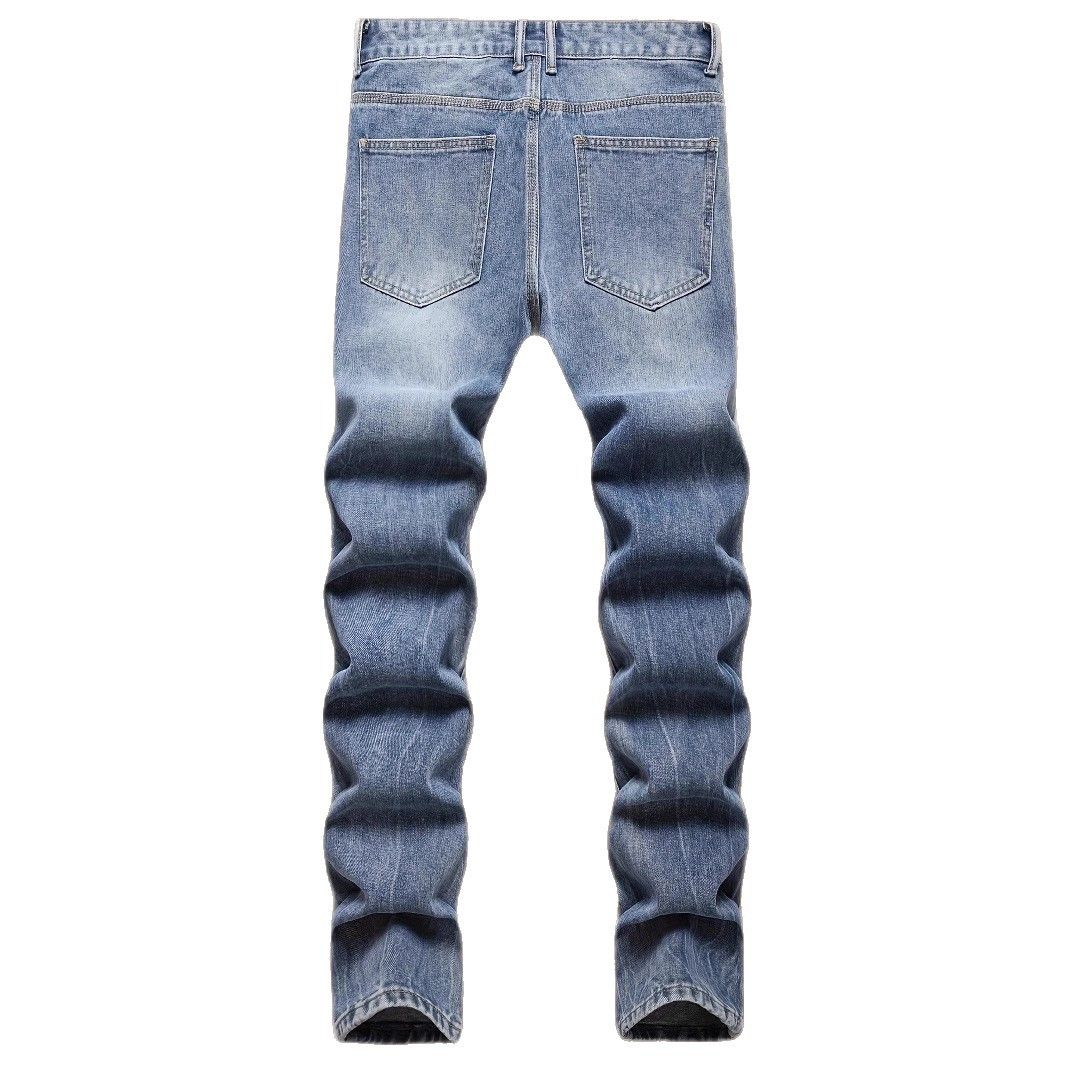 Men's Distressed Ripped Jeans – Slim Fit Vintage Washed Denim Pants With Artistic Tears (Azure, Size 30-38)_mkmklike.com