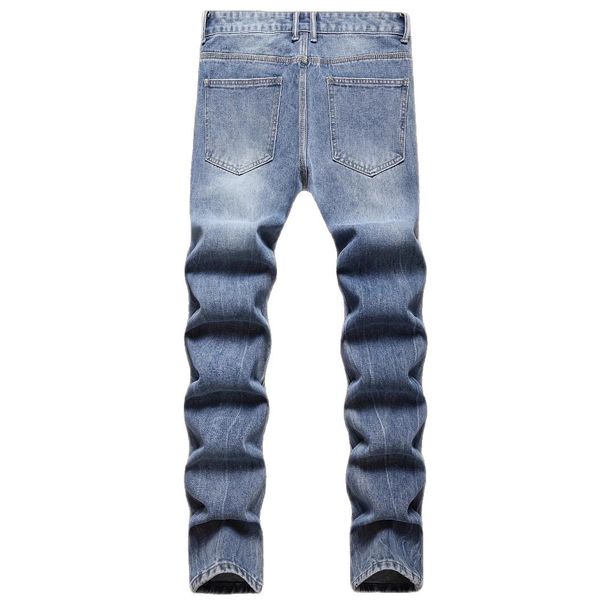 Men's Distressed Ripped Jeans – Slim Fit Vintage Washed Denim Pants With Artistic Tears (Azure, Size 30-38)_mkmklike.com