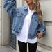 "Oversized Denim Jacket For Women - Street Style Cropped Coat, Distressed Cotton Blend With Button Front, Urban Chic Layering Piece_mkmklike.com