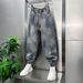 Men's Distressed Slim-Fit Cuffed Jeans – Vintage Washed Denim Pants With Rip Details & Drawstring Waist For Streetwear Style_mkmklike.com