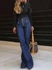 New style breasted high-waisted jeans for women slimming temperament flared trousers_mkmklike.com