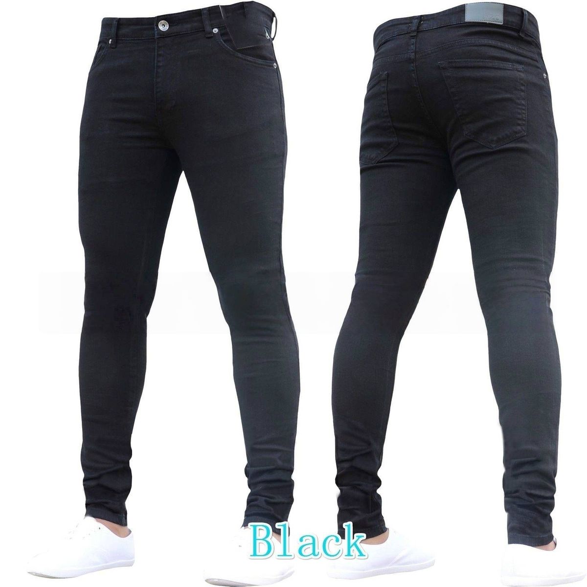 Slim And Slimming Elastic Denim Men's Pants, Black Tight-fitting Skinny Pants_mkmklike.com