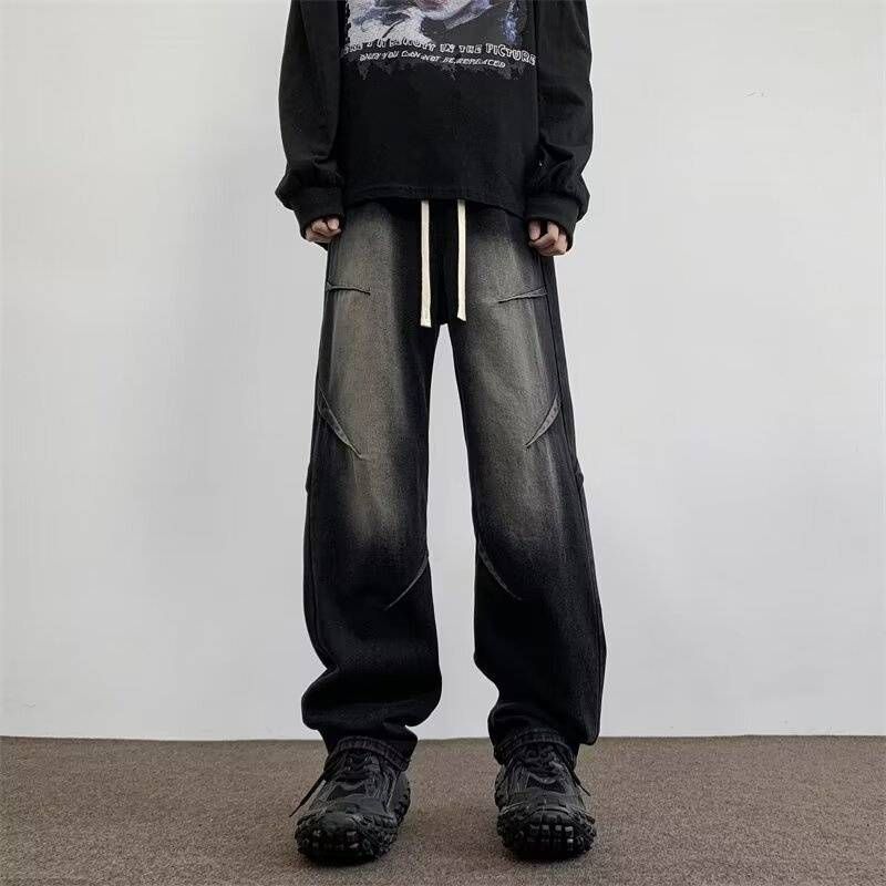 Men's Vintage Washed Blue Jeans – Relaxed Straight-Leg Denim Pants With Classic Style_mkmklike.com