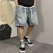 Summer Men's Clothing Ripped Denim Shorts Trendy Plus Size Elastic Waist Loose Fit Casual Five Point Pants_mkmklike.com