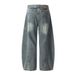 American Style Washed Denim Scimitar Men's Trendy Cargo Deconstructed Split Spliced Sickle Loose Wide-Leg Long Pants_mkmklike.com