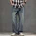 New Spring Jeans Men's Harlan Loose Trendy Brand American Retro Washed Double Craft Medium Waist Large Size Youth_mkmklike.com