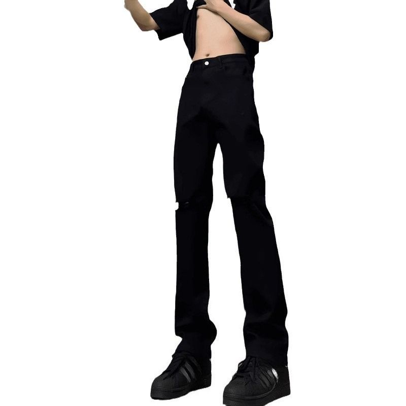 Popular American High Street Pants Men's Spring And Autumn Washed Ripped Jeans Trendy Brand Straight Tube Slightly Elongated Pants Tide_mkmklike.com