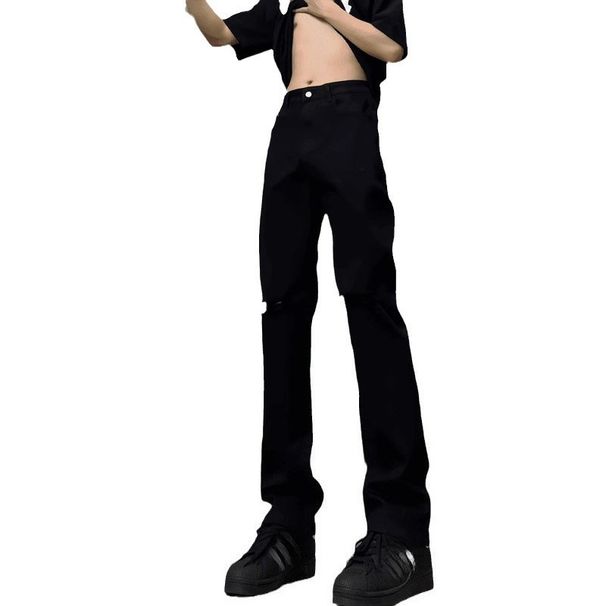 Popular American High Street Pants Men's Spring And Autumn Washed Ripped Jeans Trendy Brand Straight Tube Slightly Elongated Pants Tide_mkmklike.com