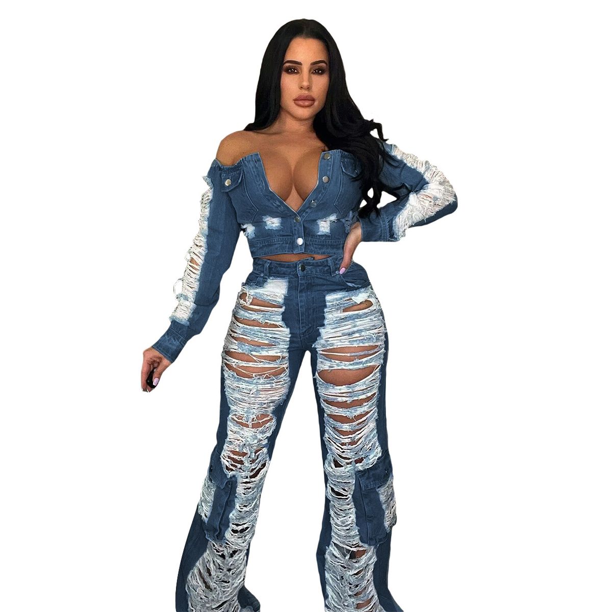 Women's Clothing New women's jeans F88493 spot fashion casual ripped jeans_mkmklike.com
