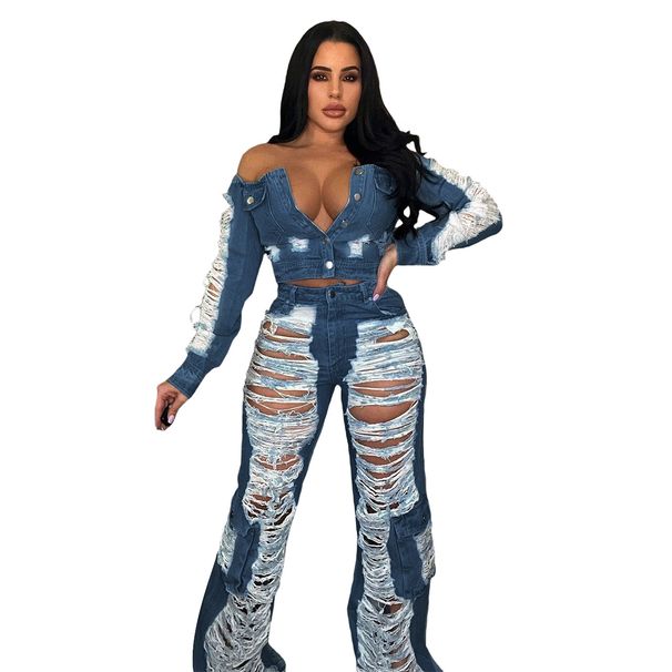 Women's Clothing New women's jeans F88493 spot fashion casual ripped jeans_mkmklike.com